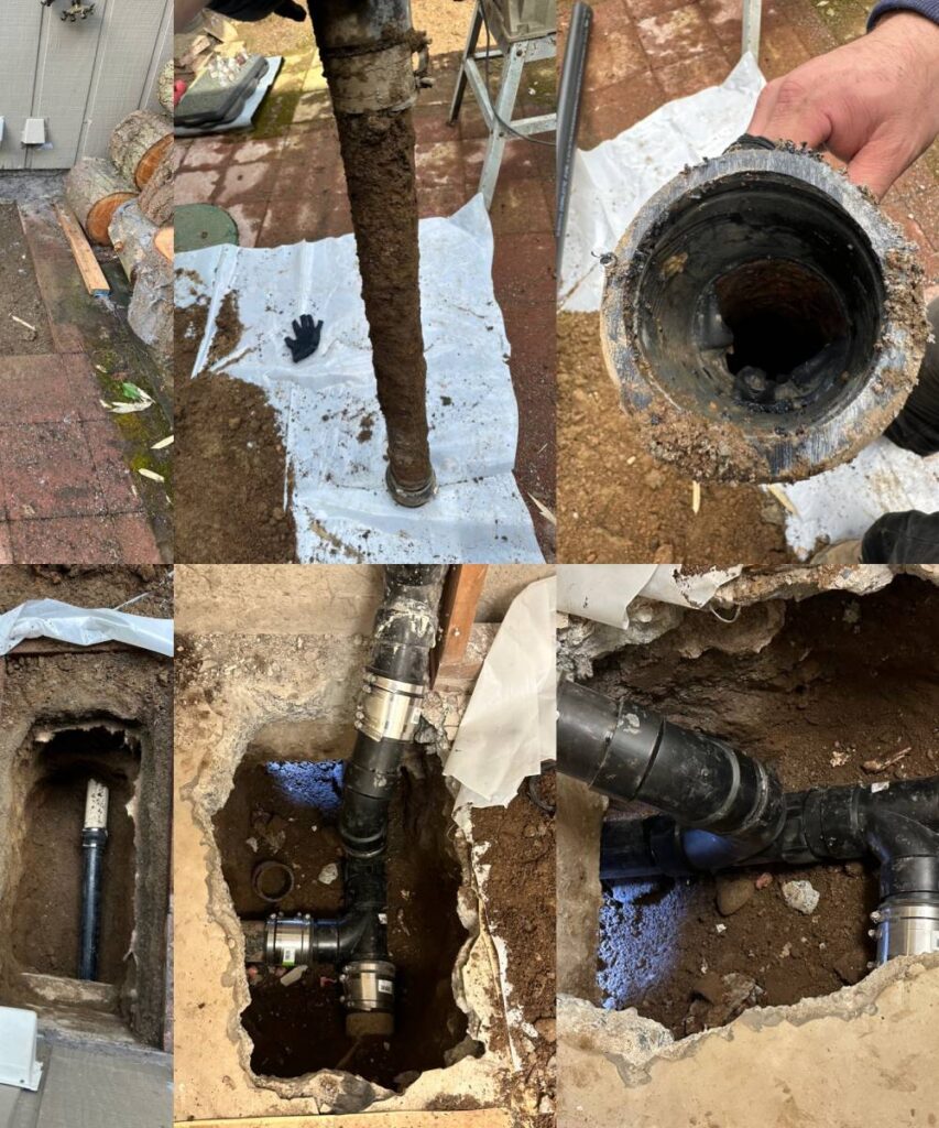 KnightRooter team performing sewer line repair in a Seattle backyard to prevent water waste.