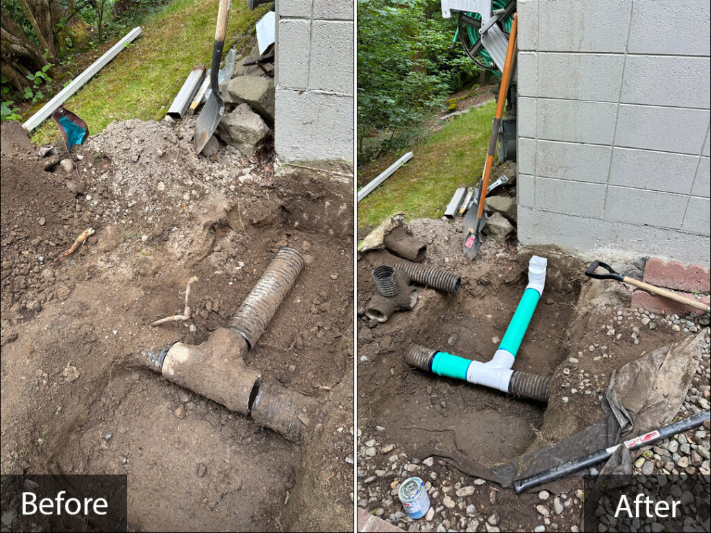 Damaged traditional sewer pipe showing corrosion and root intrusion, highlighting the need for modern sewer line replacement solutions.